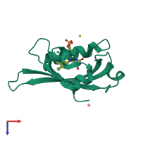 PDB entry 7qf3 coloured by chain, top view.