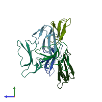 PDB entry 7qfc coloured by chain, side view.