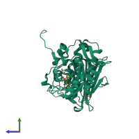 PDB entry 7qfn coloured by chain, side view.