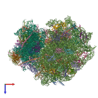 PDB entry 7qgg coloured by chain, top view.
