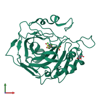 PDB entry 7qgx coloured by chain, front view.