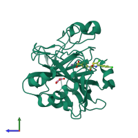 PDB entry 7qgx coloured by chain, side view.