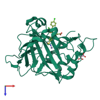 PDB entry 7qgx coloured by chain, top view.