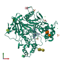 PDB entry 7qhe coloured by chain, front view.