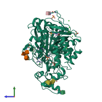 PDB entry 7qhe coloured by chain, side view.