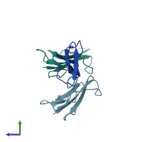 PDB entry 7qhi coloured by chain, side view.