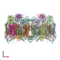 PDB entry 7qhm coloured by chain, front view.