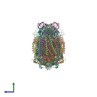 PDB entry 7qhm coloured by chain, side view.