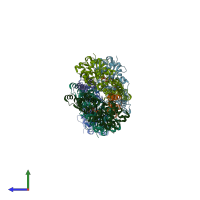 PDB entry 7qim coloured by chain, side view.