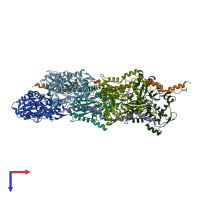 PDB entry 7qim coloured by chain, top view.