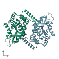 PDB entry 7qjm coloured by chain, front view.