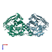 PDB entry 7qjm coloured by chain, top view.