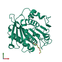 PDB entry 7qjp coloured by chain, front view.