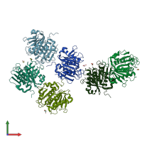 PDB entry 7qjq coloured by chain, front view.