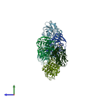 PDB entry 7qjq coloured by chain, side view.