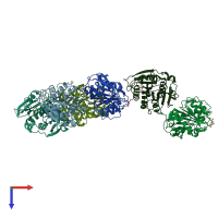 PDB entry 7qjq coloured by chain, top view.