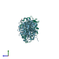 PDB entry 7qjs coloured by chain, side view.