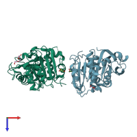PDB entry 7qjs coloured by chain, top view.