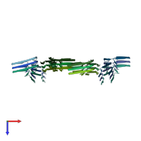 PDB entry 7qjx coloured by chain, top view.