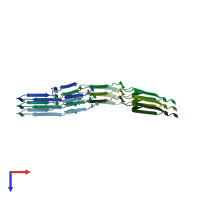 PDB entry 7qk2 coloured by chain, top view.