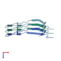 PDB entry 7qkg coloured by chain, top view.