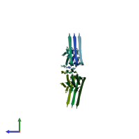 PDB entry 7qkl coloured by chain, side view.
