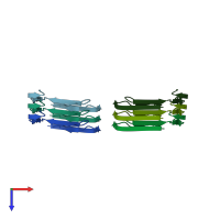 PDB entry 7qkm coloured by chain, top view.