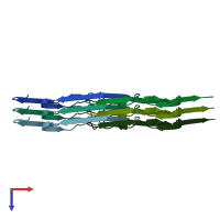 PDB entry 7qkw coloured by chain, top view.