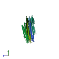 PDB entry 7qky coloured by chain, side view.