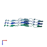 PDB entry 7ql1 coloured by chain, top view.