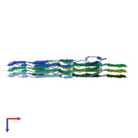 PDB entry 7ql3 coloured by chain, top view.