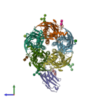 PDB entry 7qnb coloured by chain, side view.