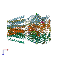 PDB entry 7qnb coloured by chain, top view.