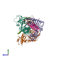 PDB entry 7qng coloured by chain, side view.