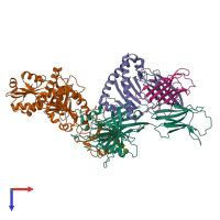 PDB entry 7qng coloured by chain, top view.
