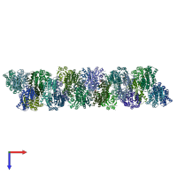 PDB entry 7qnm coloured by chain, top view.