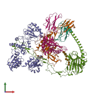 PDB entry 7qpd coloured by chain, front view.