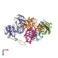 PDB entry 7qpd coloured by chain, top view.