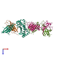PDB entry 7qpj coloured by chain, top view.