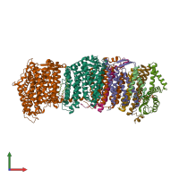 PDB entry 7qru coloured by chain, front view.