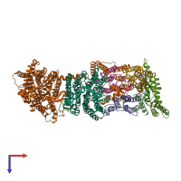 PDB entry 7qru coloured by chain, top view.