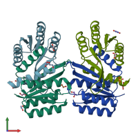 PDB entry 7qsq coloured by chain, front view.