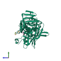 PDB entry 7qsu coloured by chain, side view.