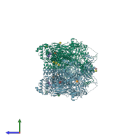 PDB entry 7qtq coloured by chain, side view.