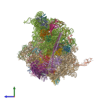 PDB entry 7qv3 coloured by chain, side view.