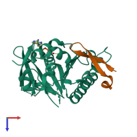 PDB entry 7qv8 coloured by chain, top view.