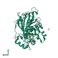 PDB entry 7qvz coloured by chain, side view.