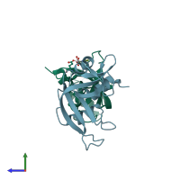 PDB entry 7qwh coloured by chain, side view.