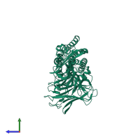 PDB entry 7qx4 coloured by chain, side view.