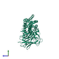 PDB entry 7qx7 coloured by chain, side view.